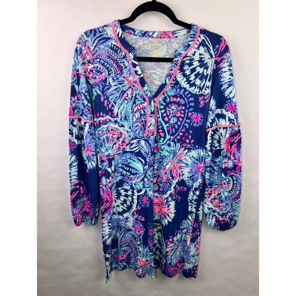 Lilly Pulitzer Joy Tunic Dress, Multicolor Seashell Coastal Print, Cotton Modal - Picture 2 of 16